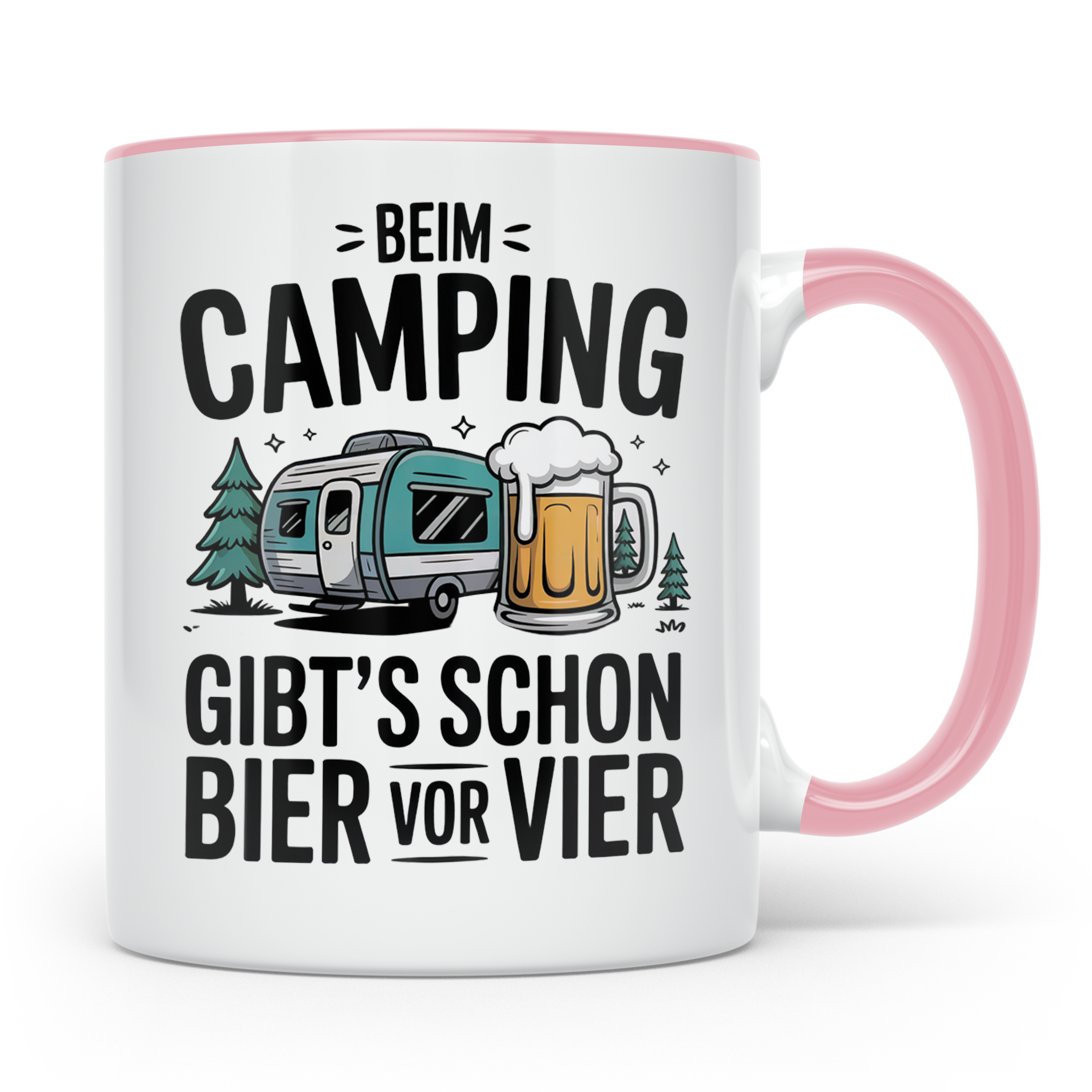 Camping Tasse Bier vor Vier - Wohnwagen Outdoor Urlaubs Gesc – Rosa [farbe:rosa]