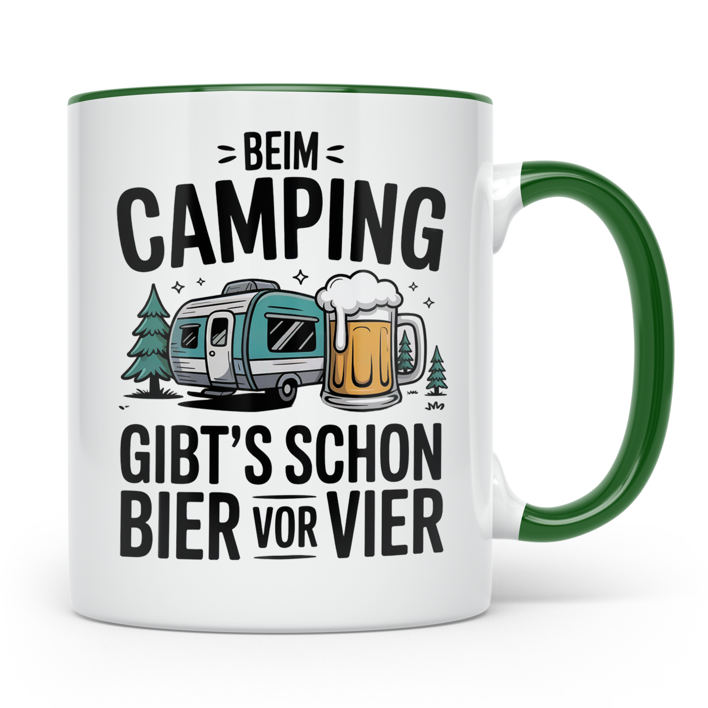 Camping Tasse Bier vor Vier - Wohnwagen Outdoor Urlaubs Gesc – Grün [farbe:grün]