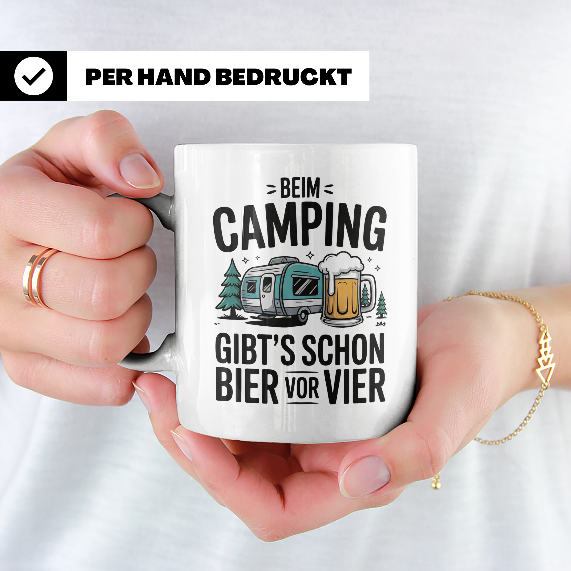 Camping Tasse Bier vor Vier - Wohnwagen Outdoor Urlaubs Gesc – Weiß [farbe:weiß]