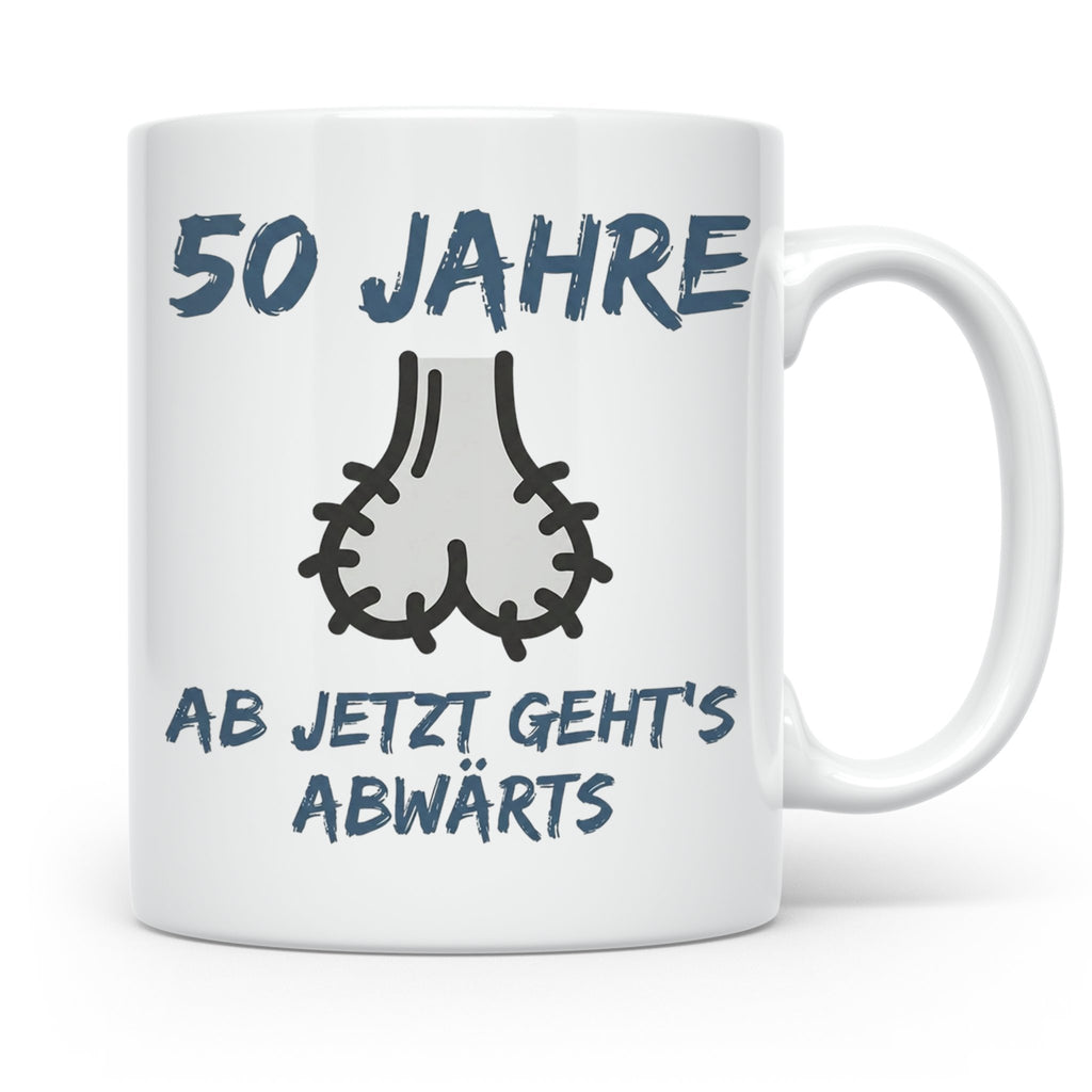 50. Geburtstag Mann Tasse lustig Ab jetzt geht's abwärts Spr – Weiß [farbe:weiß]