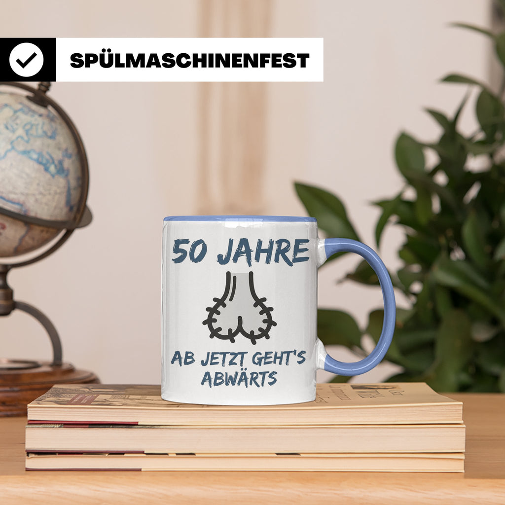 50. Geburtstag Mann Tasse lustig Ab jetzt geht's abwärts Spr – Blau [farbe:blau]