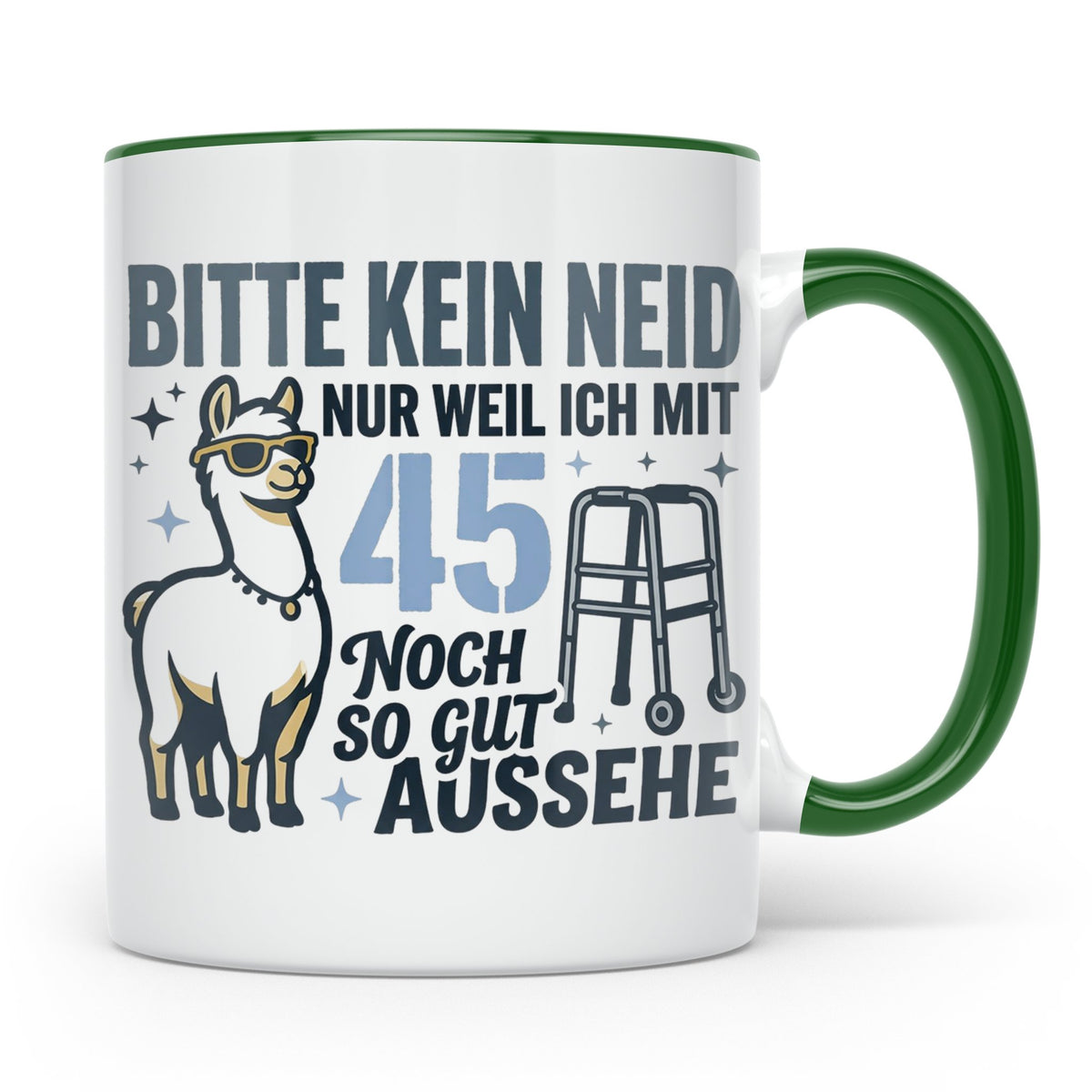 Tasse 45. Geburtstag Mann Frau Geschenk Lustig | Spruch Bitt – Grün [farbe:grün]