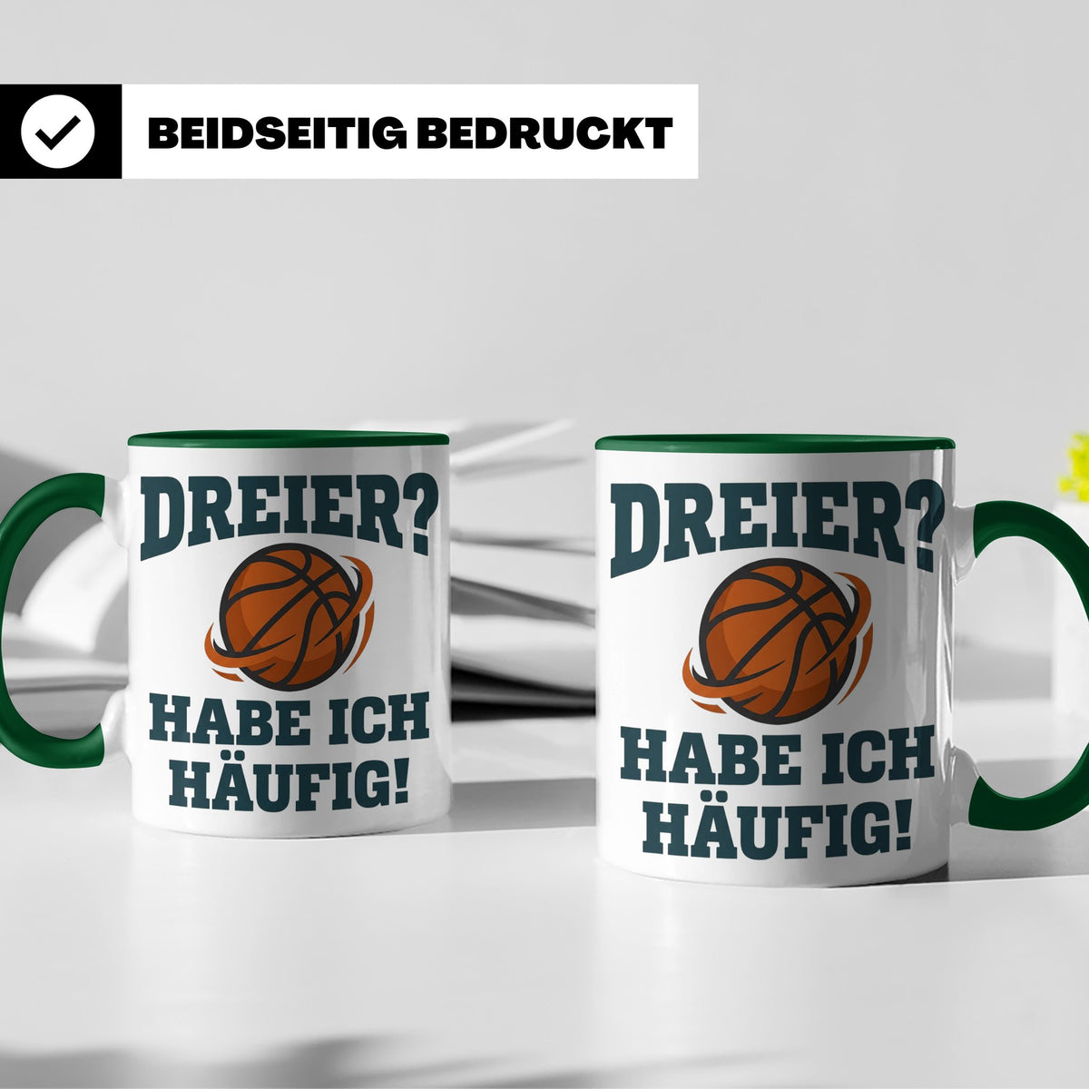Basketball Tasse Dreier Habe ich häufig, lustiger Spruch für – Grün [farbe:grün]
