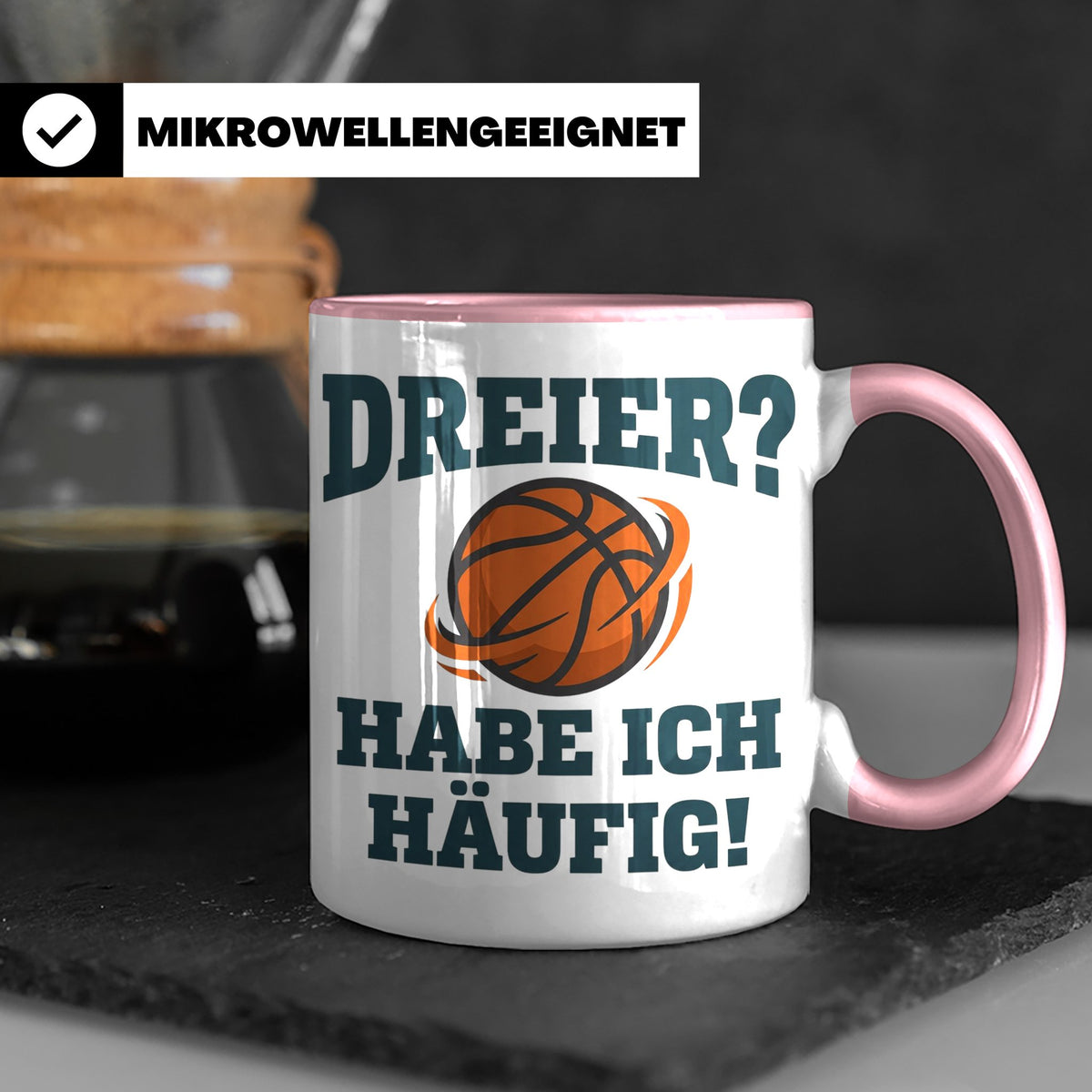 Basketball Tasse Dreier Habe ich häufig, lustiger Spruch für – Rosa [farbe:rosa]