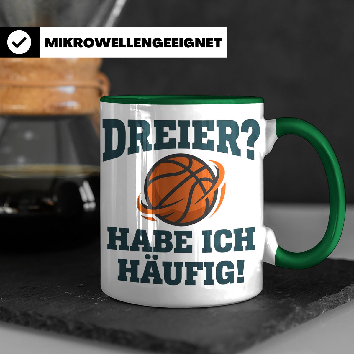 Basketball Tasse Dreier Habe ich häufig, lustiger Spruch für – Grün [farbe:grün]
