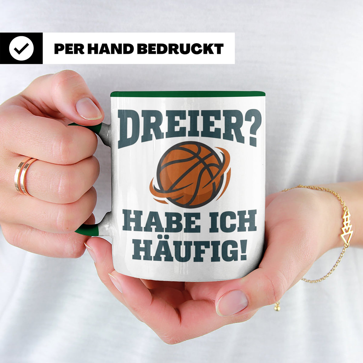 Basketball Tasse Dreier Habe ich häufig, lustiger Spruch für – Grün [farbe:grün]