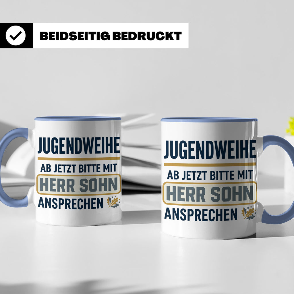 Jugendweihe Tasse für Sohn "Herr Sohn" lustiges Geschenk für – Blau [farbe:blau]