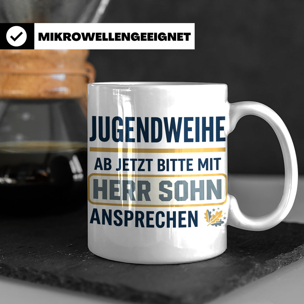 Jugendweihe Tasse für Sohn "Herr Sohn" lustiges Geschenk für – Weiß [farbe:weiß]