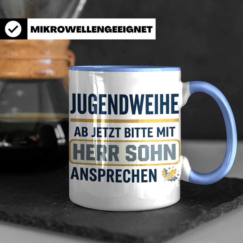 Jugendweihe Tasse für Sohn "Herr Sohn" lustiges Geschenk für – Blau [farbe:blau]