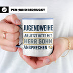 Jugendweihe Tasse für Sohn "Herr Sohn" lustiges Geschenk für – Blau [farbe:blau]
