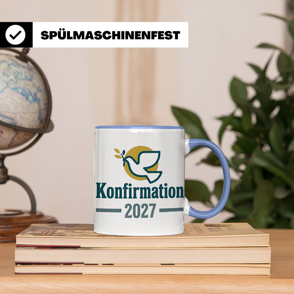 Konfirmation 2027 Tasse mit Taube, Geschenk für Konfirmand & – Blau [farbe:blau]