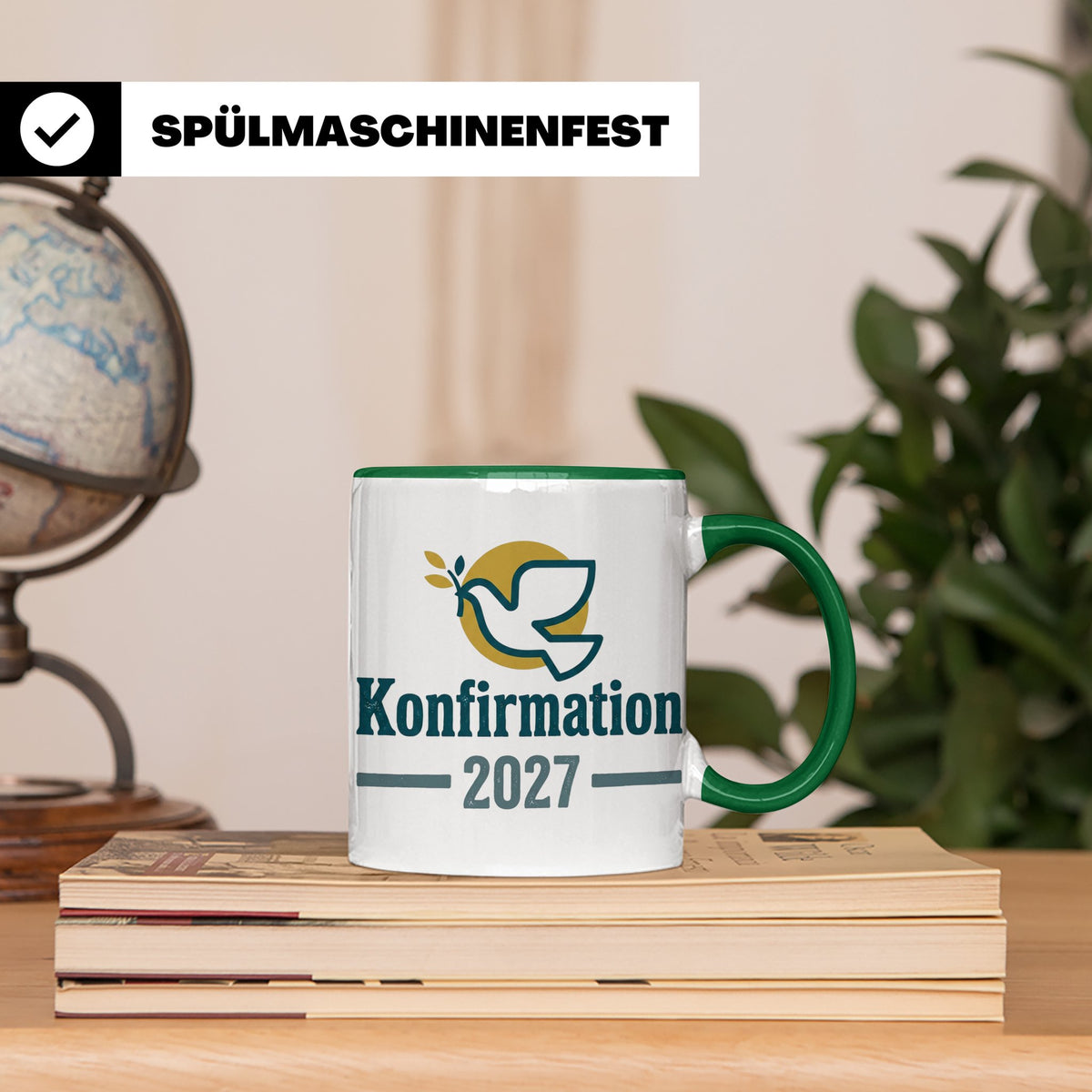 Konfirmation 2027 Tasse mit Taube, Geschenk für Konfirmand & – Grün [farbe:grün]