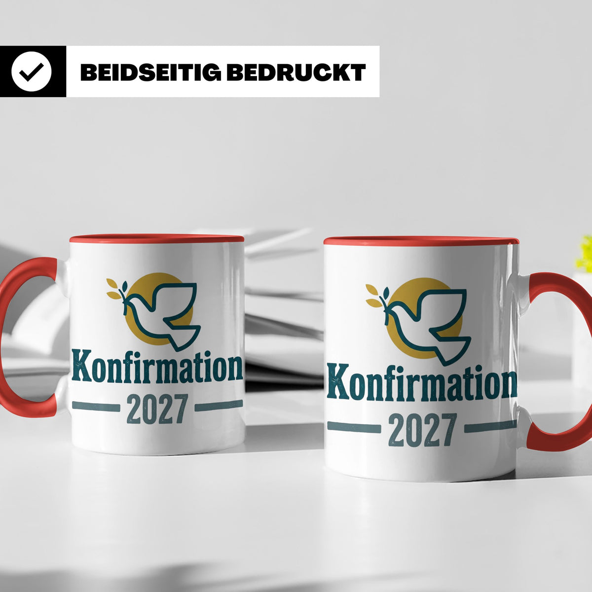 Konfirmation 2027 Tasse mit Taube, Geschenk für Konfirmand & – Rot [farbe:rot]