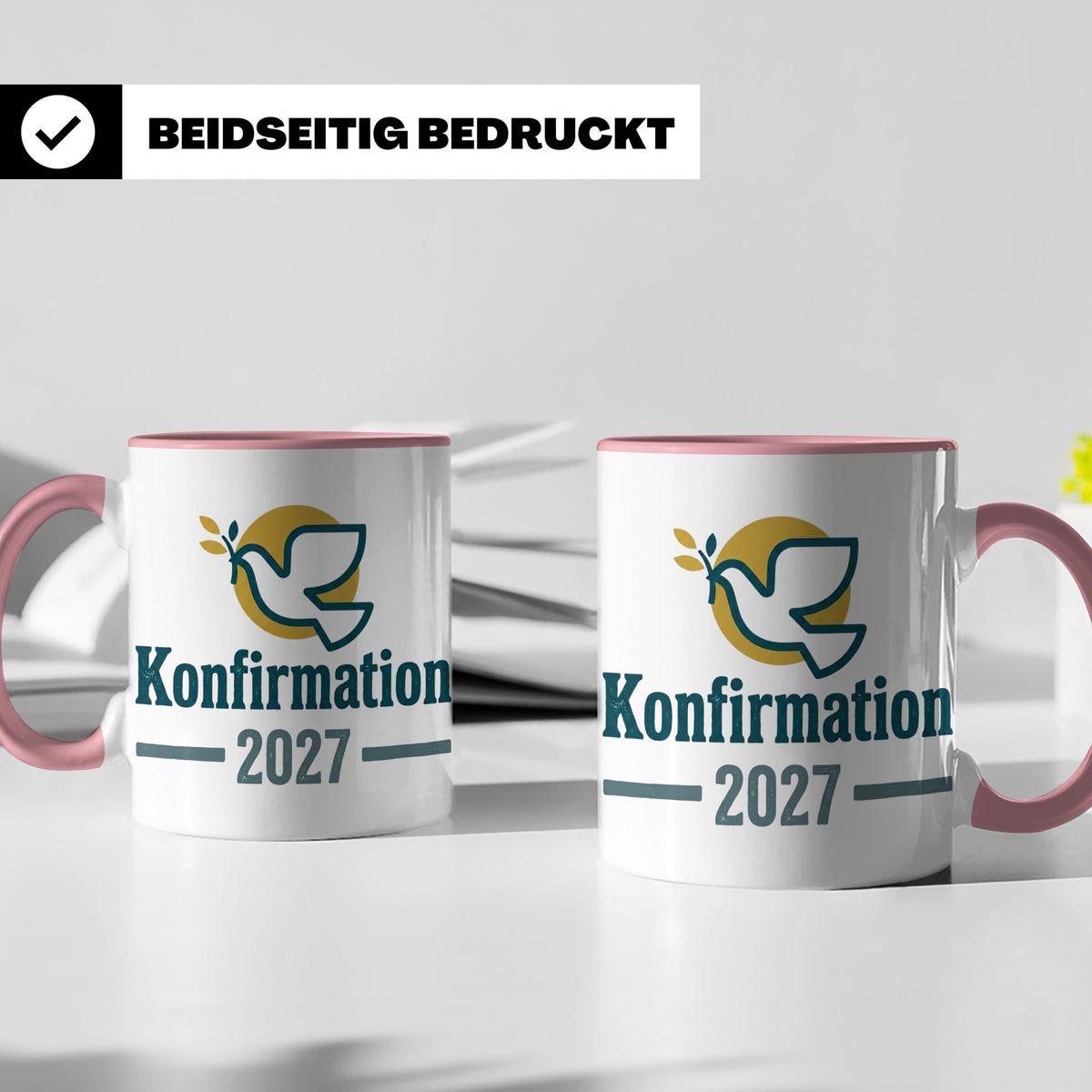 Konfirmation 2027 Tasse mit Taube, Geschenk für Konfirmand & – Rosa [farbe:rosa]