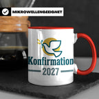 Konfirmation 2027 Tasse mit Taube, Geschenk für Konfirmand & – Rot [farbe:rot]