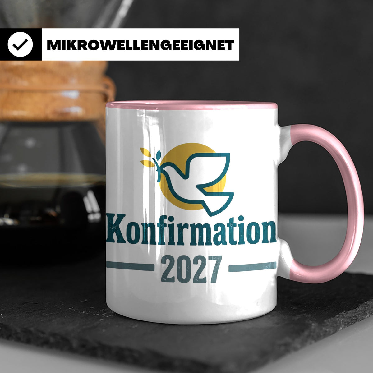 Konfirmation 2027 Tasse mit Taube, Geschenk für Konfirmand & – Rosa [farbe:rosa]