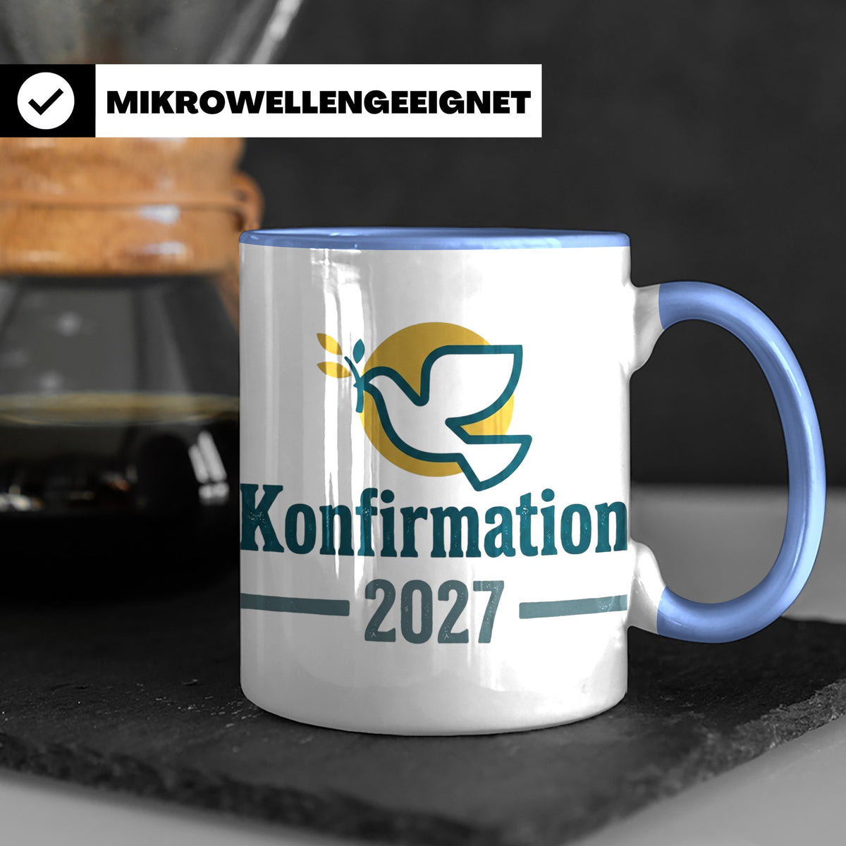 Konfirmation 2027 Tasse mit Taube, Geschenk für Konfirmand & – Blau [farbe:blau]