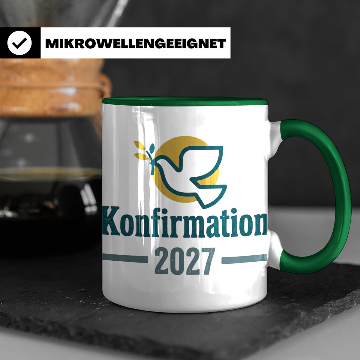 Konfirmation 2027 Tasse mit Taube, Geschenk für Konfirmand & – Grün [farbe:grün]