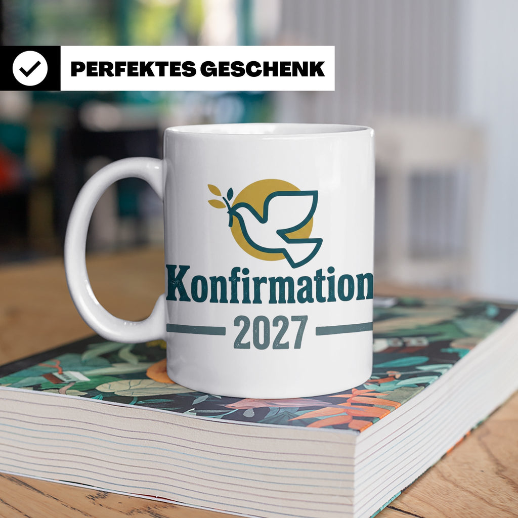 Konfirmation 2027 Tasse mit Taube, Geschenk für Konfirmand & – Weiß [farbe:weiß]