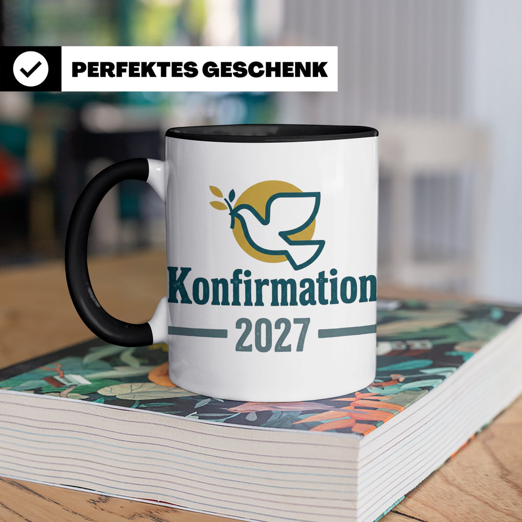 Konfirmation 2027 Tasse mit Taube, Geschenk für Konfirmand & – Schwarz [farbe:schwarz]