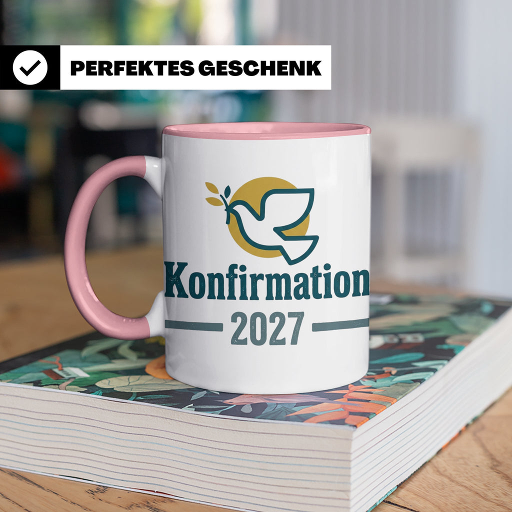 Konfirmation 2027 Tasse mit Taube, Geschenk für Konfirmand & – Rosa [farbe:rosa]