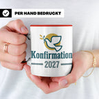 Konfirmation 2027 Tasse mit Taube, Geschenk für Konfirmand & – Rot [farbe:rot]