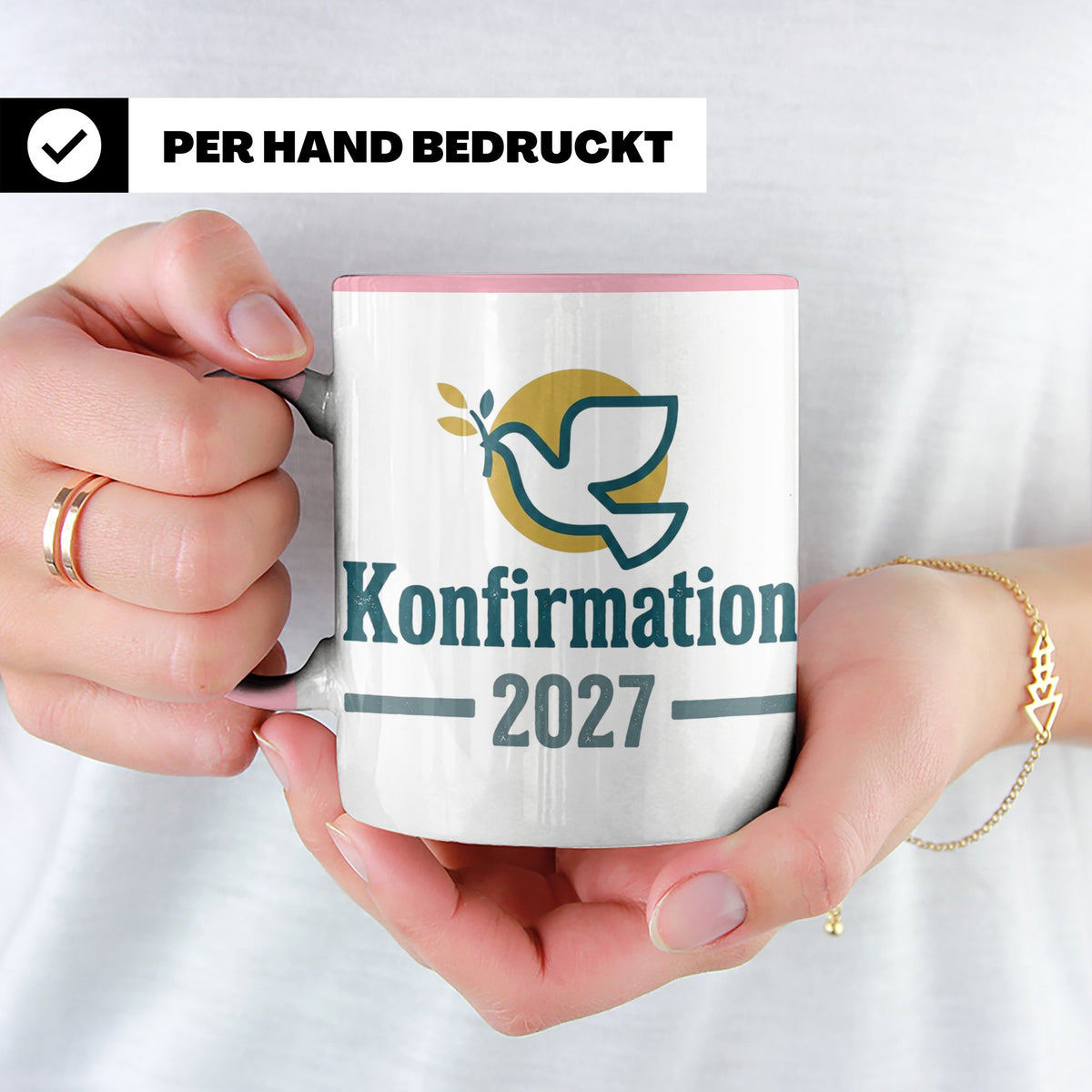 Konfirmation 2027 Tasse mit Taube, Geschenk für Konfirmand & – Rosa [farbe:rosa]