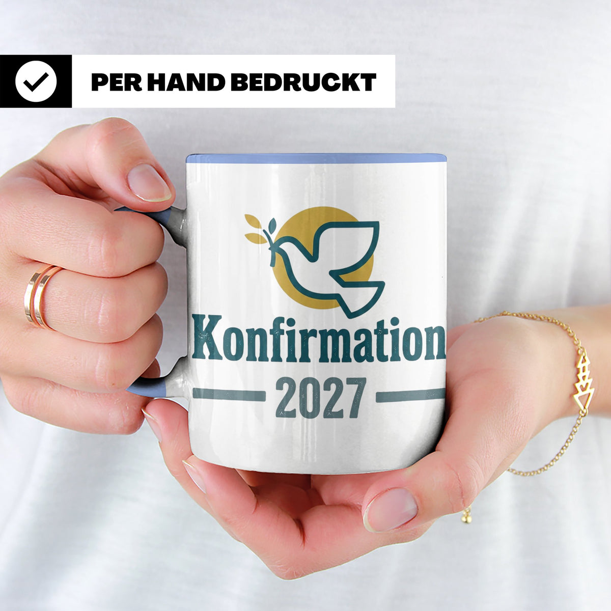 Konfirmation 2027 Tasse mit Taube, Geschenk für Konfirmand & – Blau [farbe:blau]