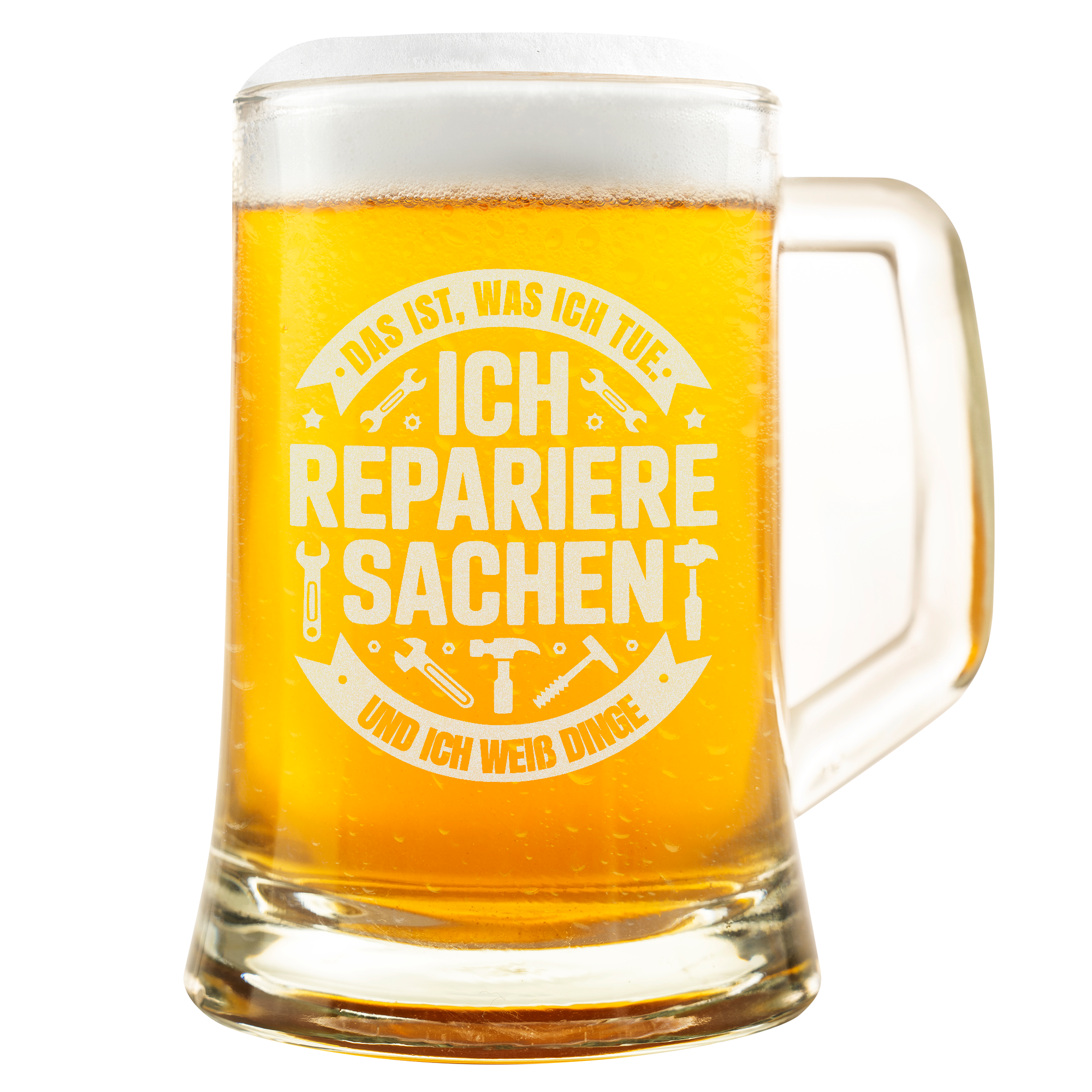Personaliserter Bierkrug – Ich repariere Sachen Design, witziges Geschenk für Heimwerker, Handwerker & Männer