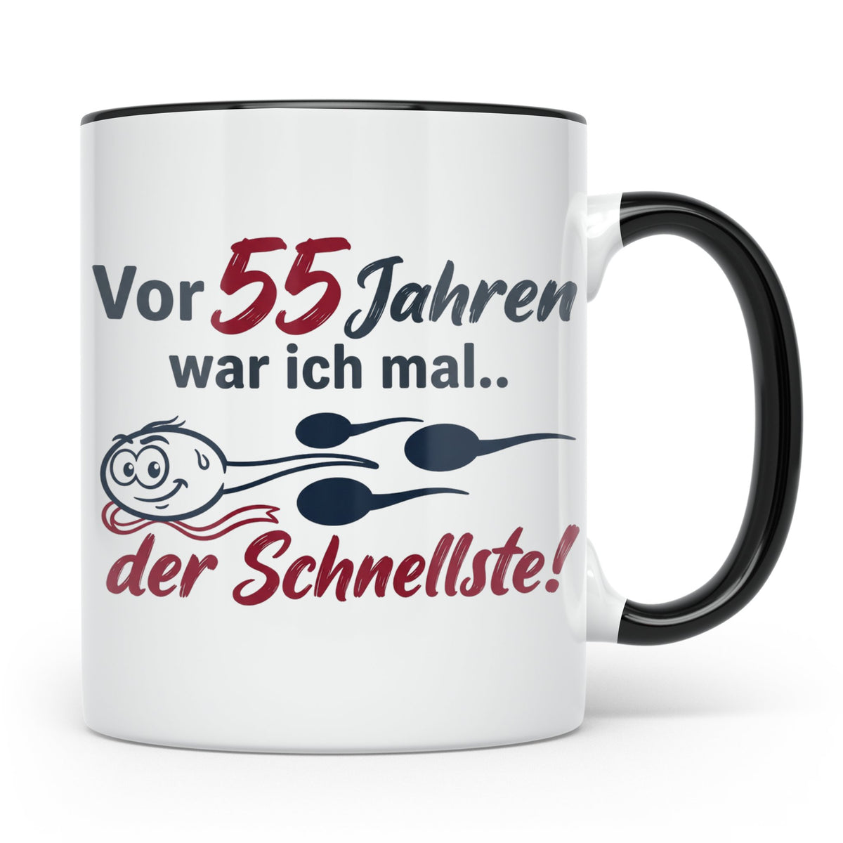 Tasse 55. Geburtstag Mann Geschenk lustig, Spruch "Vor 55 Ja – Schwarz [farbe:schwarz]