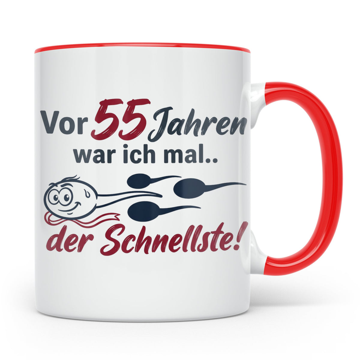 Tasse 55. Geburtstag Mann Geschenk lustig, Spruch "Vor 55 Ja – Rot [farbe:rot]