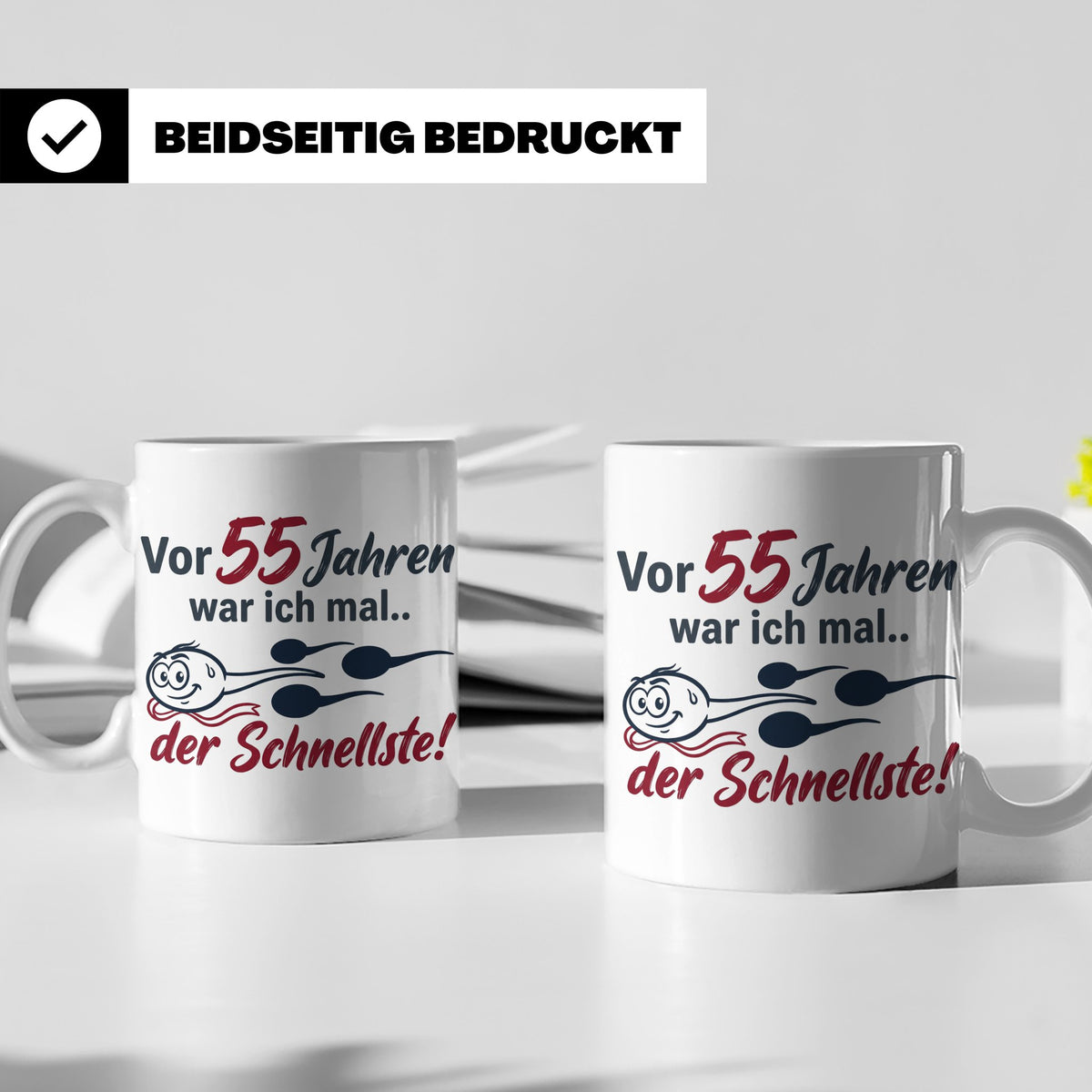 Tasse 55. Geburtstag Mann Geschenk lustig, Spruch "Vor 55 Ja – Weiß [farbe:weiß]