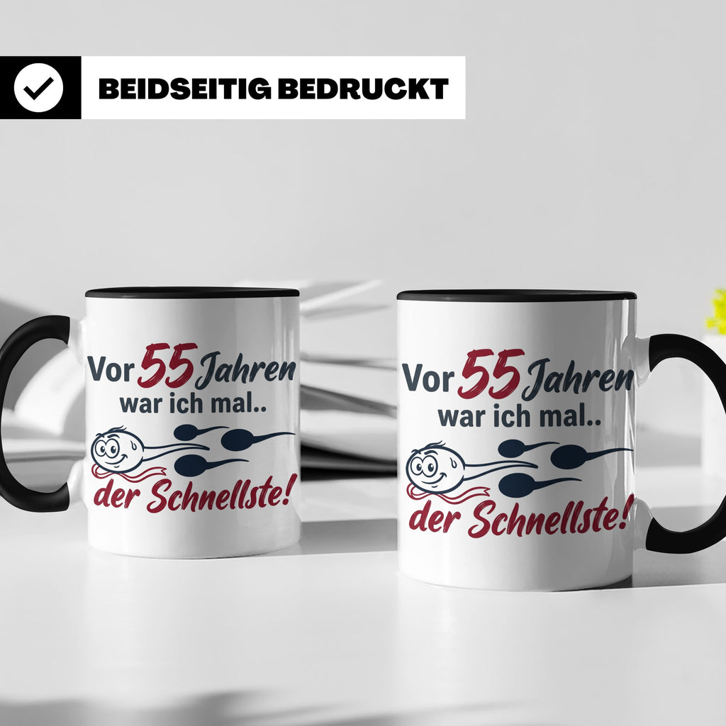 Tasse 55. Geburtstag Mann Geschenk lustig, Spruch "Vor 55 Ja – Schwarz [farbe:schwarz]