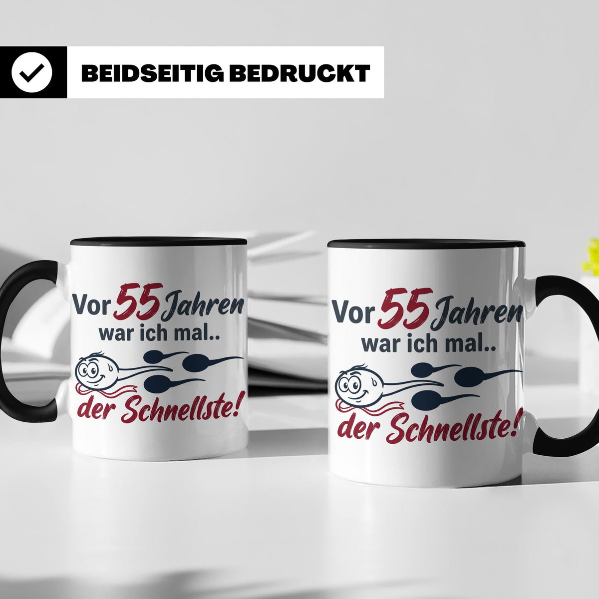 Tasse 55. Geburtstag Mann Geschenk lustig, Spruch "Vor 55 Ja – Schwarz [farbe:schwarz]