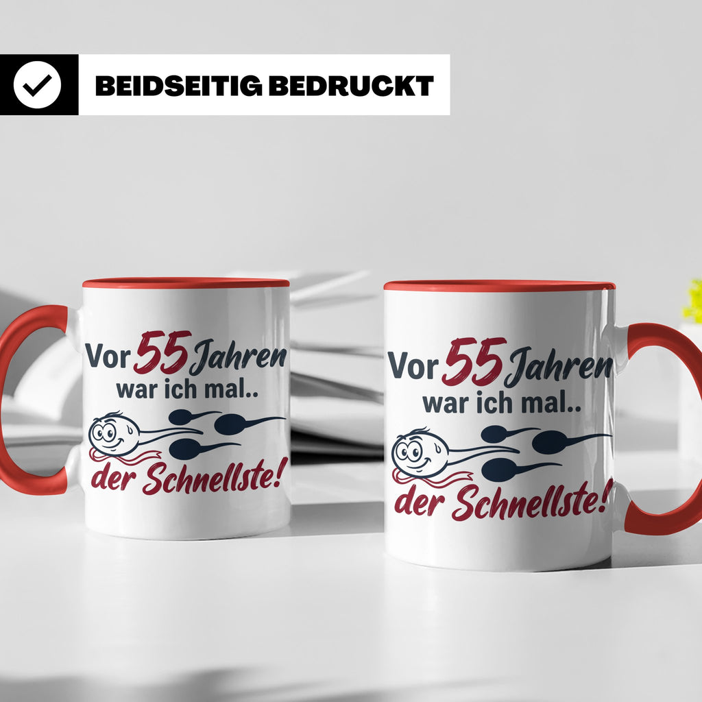 Tasse 55. Geburtstag Mann Geschenk lustig, Spruch "Vor 55 Ja – Rot [farbe:rot]