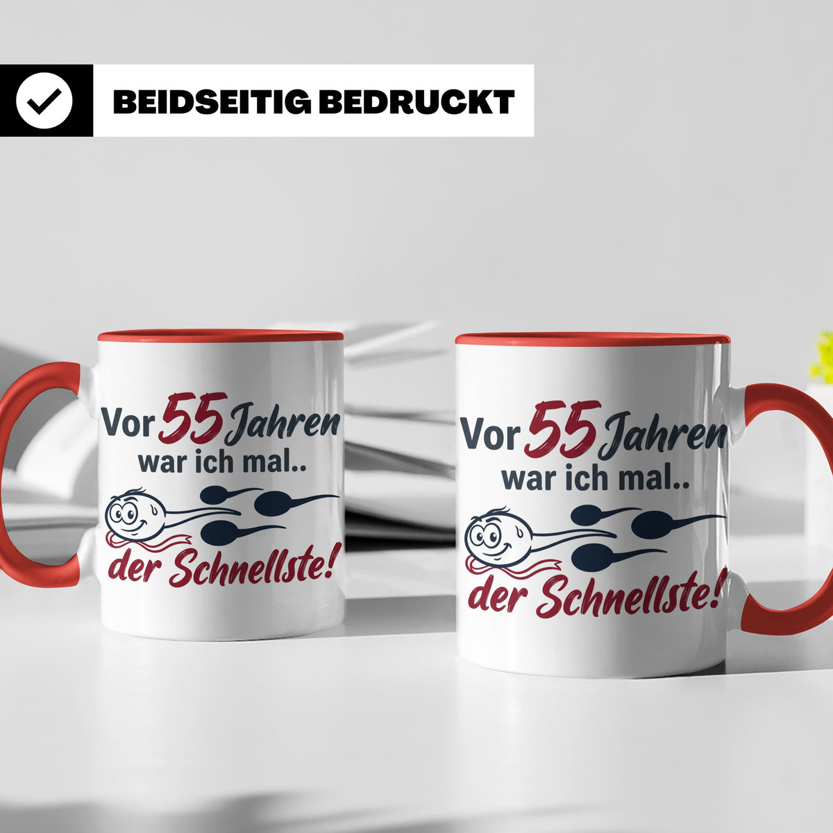 Tasse 55. Geburtstag Mann Geschenk lustig, Spruch "Vor 55 Ja – Rot [farbe:rot]