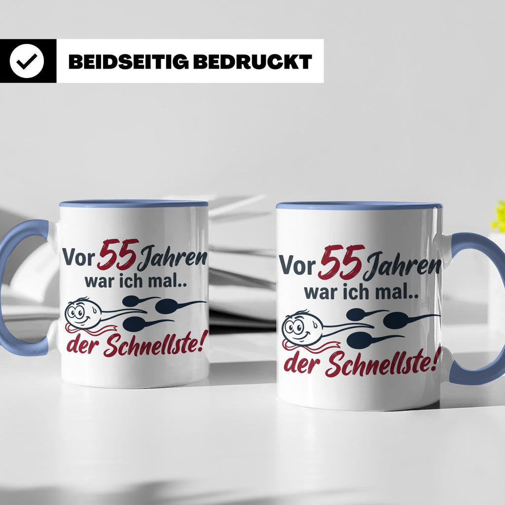Tasse 55. Geburtstag Mann Geschenk lustig, Spruch "Vor 55 Ja – Blau [farbe:blau]