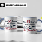 Tasse 55. Geburtstag Mann Geschenk lustig, Spruch "Vor 55 Ja – Blau [farbe:blau]