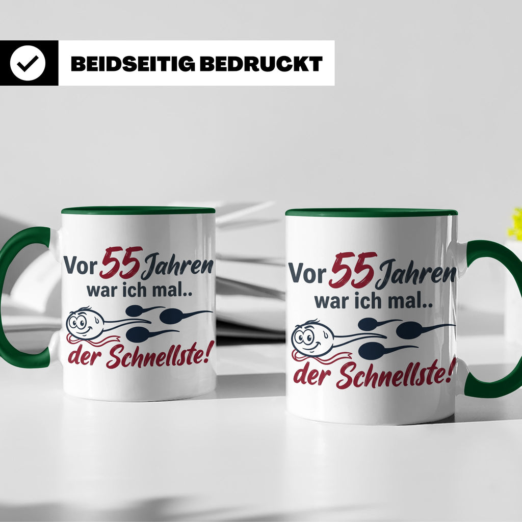 Tasse 55. Geburtstag Mann Geschenk lustig, Spruch "Vor 55 Ja – Grün [farbe:grün]