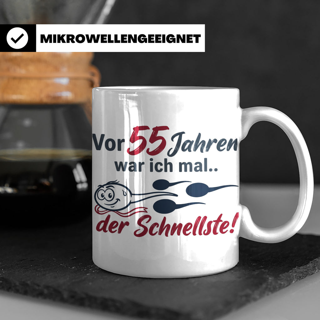 Tasse 55. Geburtstag Mann Geschenk lustig, Spruch "Vor 55 Ja – Weiß [farbe:weiß]