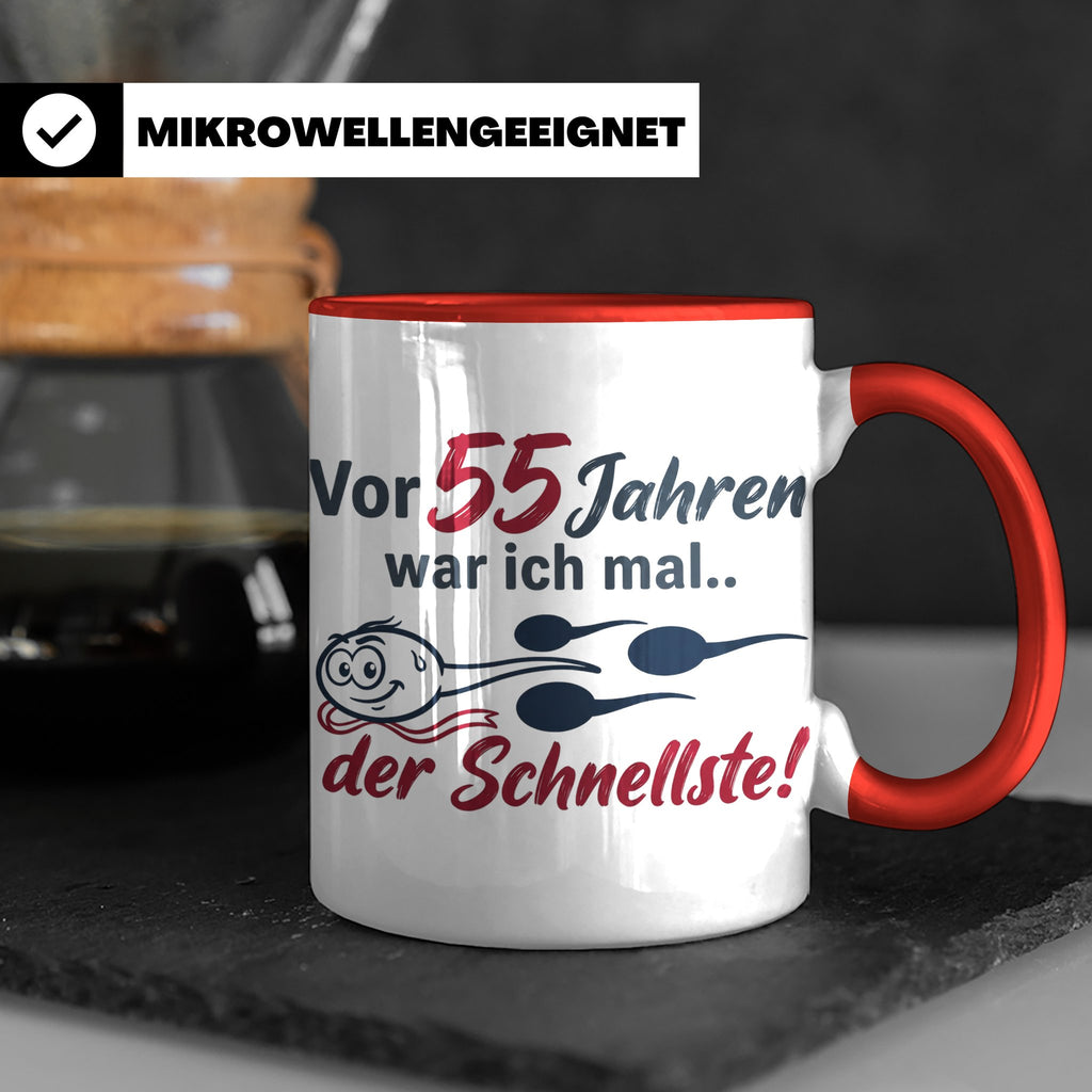 Tasse 55. Geburtstag Mann Geschenk lustig, Spruch "Vor 55 Ja – Rot [farbe:rot]