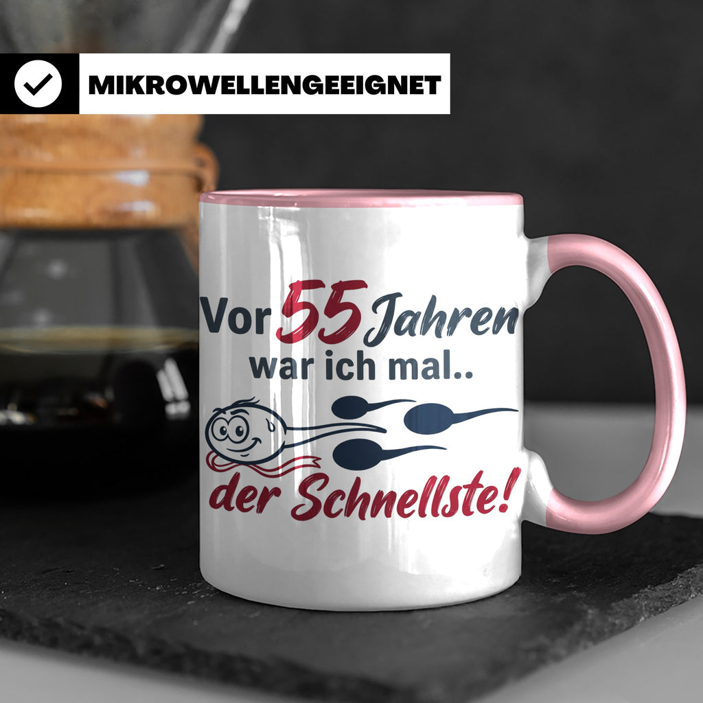 Tasse 55. Geburtstag Mann Geschenk lustig, Spruch "Vor 55 Ja – Rosa [farbe:rosa]