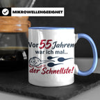 Tasse 55. Geburtstag Mann Geschenk lustig, Spruch "Vor 55 Ja – Blau [farbe:blau]