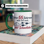 Tasse 55. Geburtstag Mann Geschenk lustig, Spruch "Vor 55 Ja – Grün [farbe:grün]