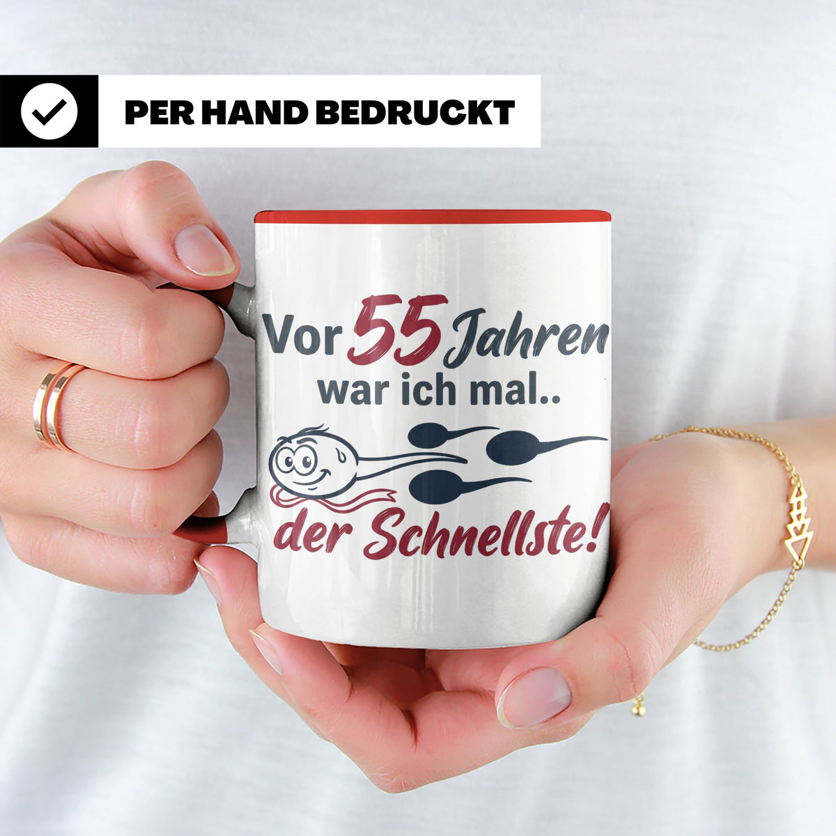 Tasse 55. Geburtstag Mann Geschenk lustig, Spruch "Vor 55 Ja – Rot [farbe:rot]