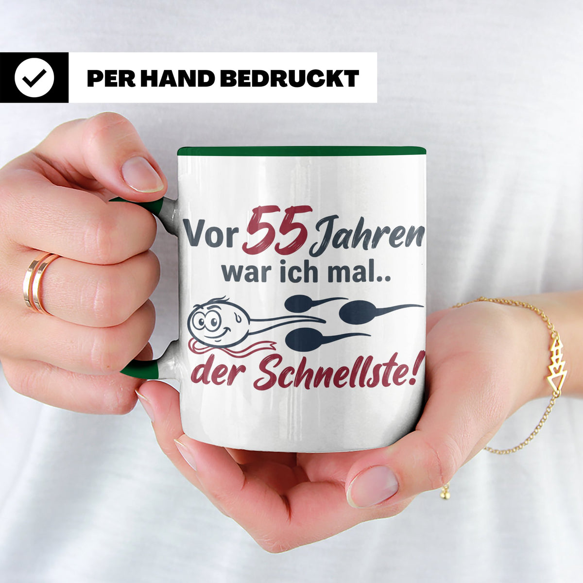 Tasse 55. Geburtstag Mann Geschenk lustig, Spruch "Vor 55 Ja – Grün [farbe:grün]