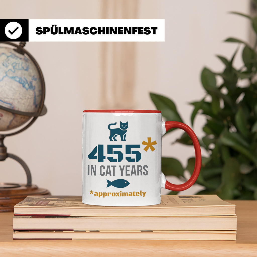 65. Geburtstag Tasse in Katzenjahren, lustiges Geschenk für  – Rot [farbe:rot]