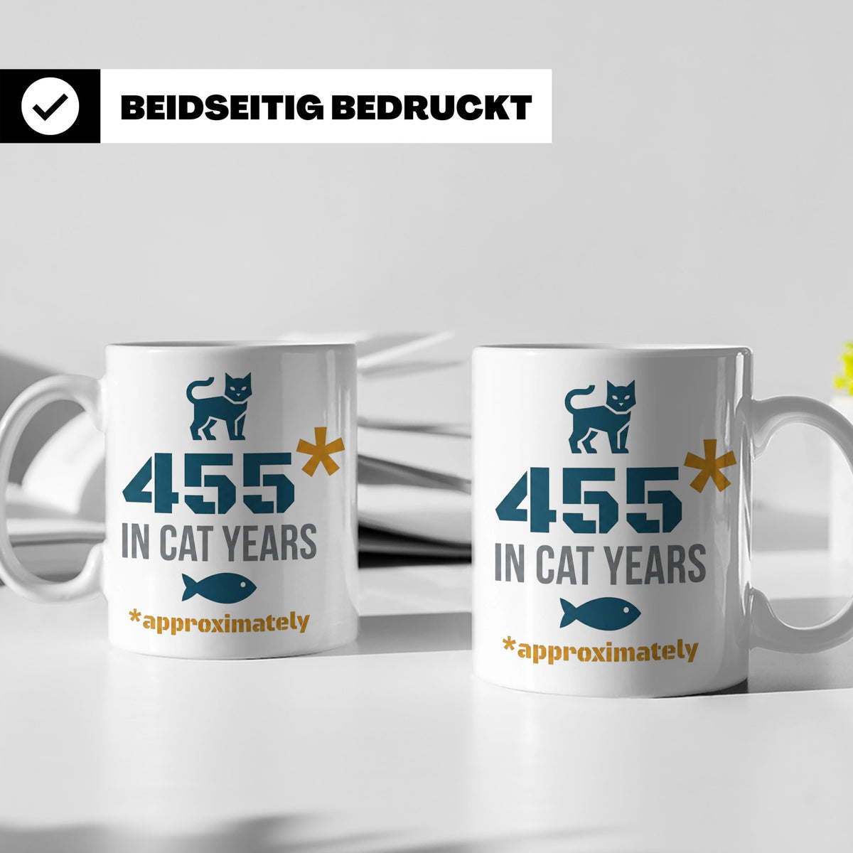 65. Geburtstag Tasse in Katzenjahren, lustiges Geschenk für  – Weiß [farbe:weiß]