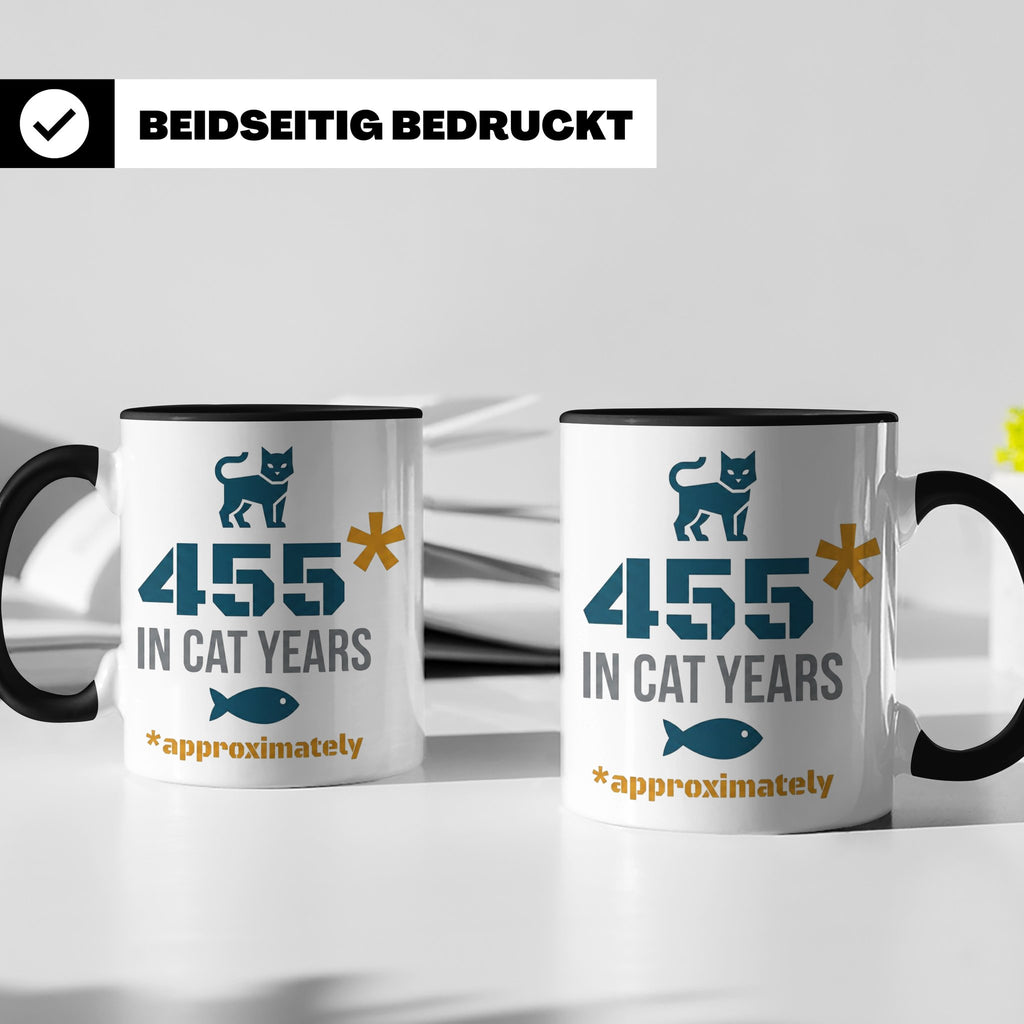 65. Geburtstag Tasse in Katzenjahren, lustiges Geschenk für  – Schwarz [farbe:schwarz]