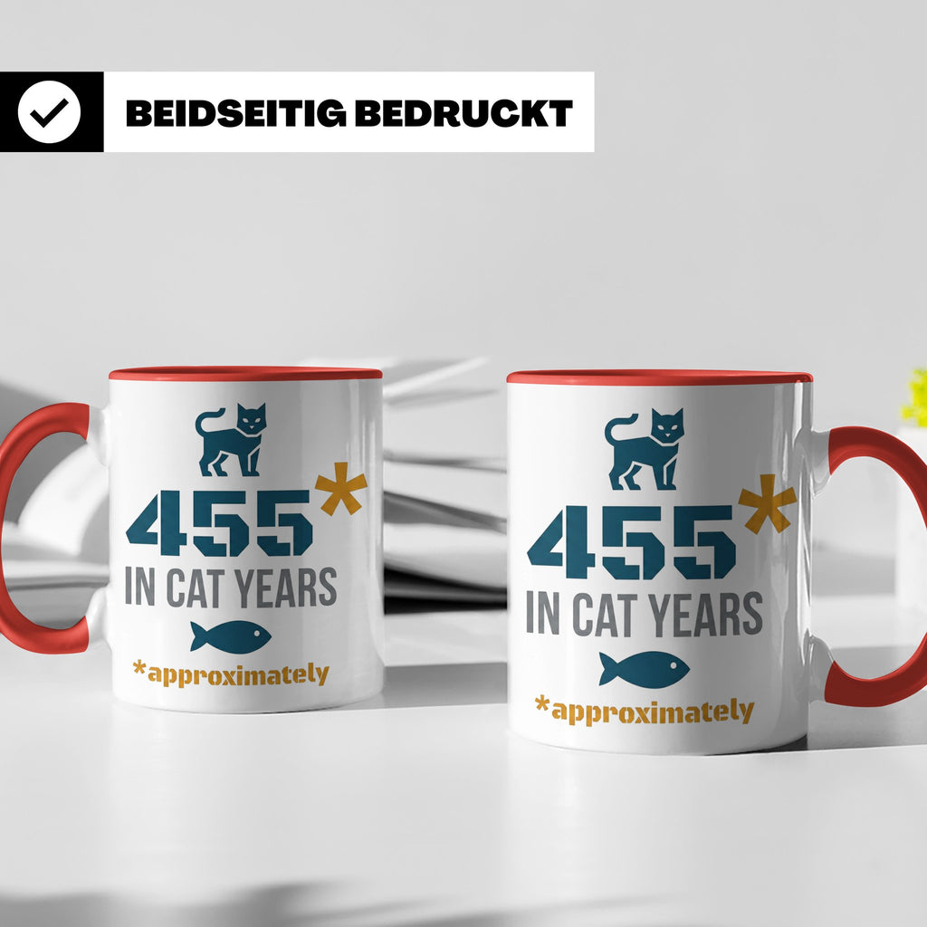 65. Geburtstag Tasse in Katzenjahren, lustiges Geschenk für  – Rot [farbe:rot]